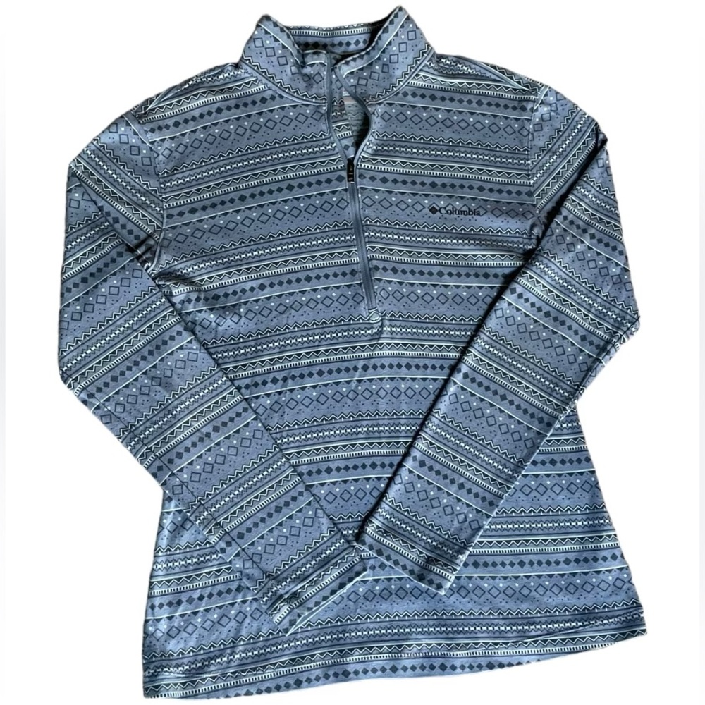 Colombia Women’s Medium Drifting Snow Aztec Blue Half Zip Pullover Turtle Neck✨